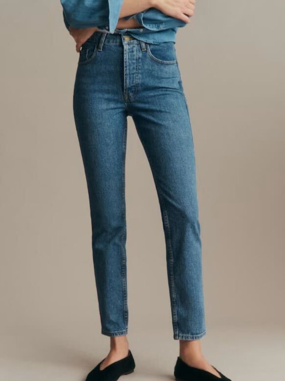 Sezane Brut Sexy Straight Mid-Rise Denim Jeans In Blue - Size US 0 / FR 32 - NWT